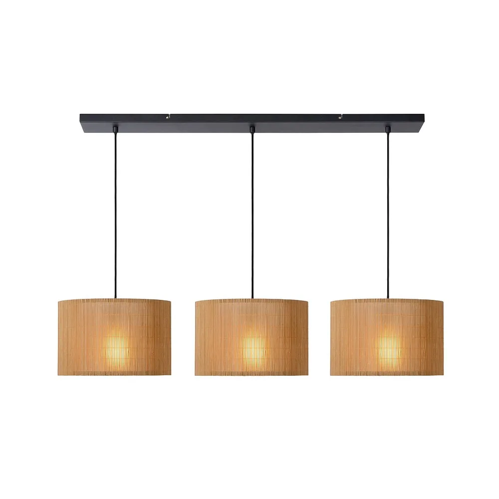 Lucide Lampada a sospensione MAGIUS 3 fiamme, quadrata E27 IP20, legno, nero dimmerabile