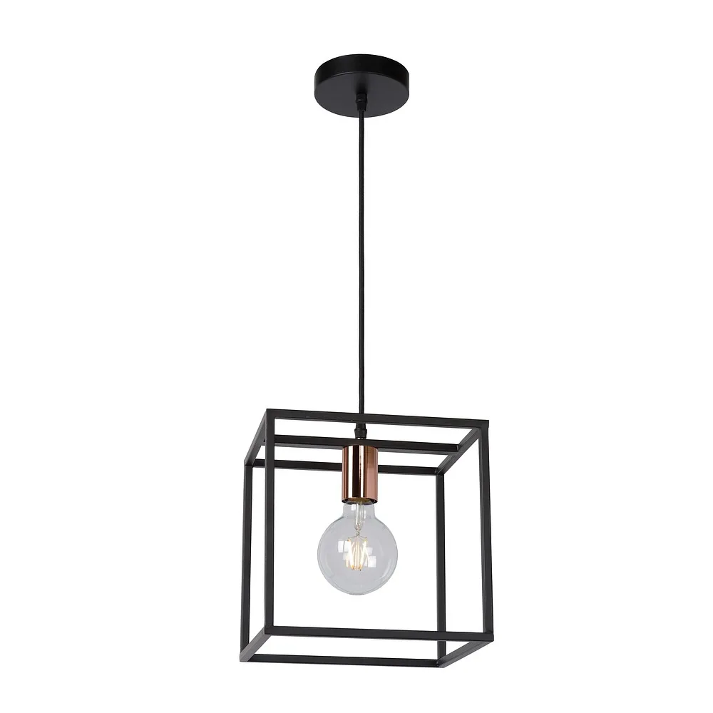 Lucide Lampada a sospensione ARTHUR quadrata E27 IP20, rame, nero dimmerabile