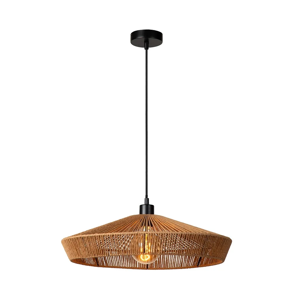 Lucide Lampada a sospensione YUNKAI E27 IP20, legno, nero, Schirm-L∕ W∕ H: 50∕ 50∕ 13 cm, max.-H: 145 cm, min.-Ø∕ L∕ W∕ H: 50∕ 50∕ 50∕ 50 cm, canopy-Ø∕ H: 10∕ 2,5 cm