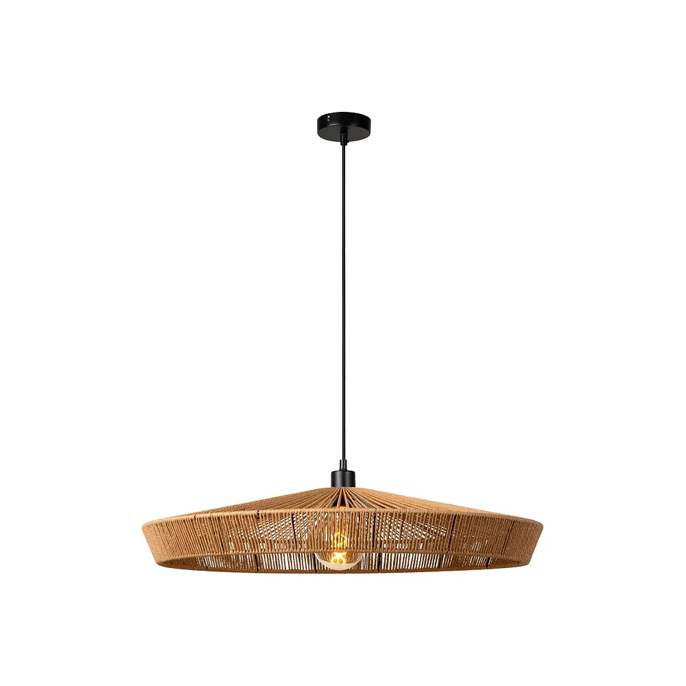 Lucide Suspension YUNKAI E27 IP20, bois, noir, min.-Ø∕ L∕ W∕ H: 70∕ 70∕ 70∕ 50 cm, max.-H: 145 cm, canopy-Ø∕ H: 10∕ 2,5 cm, Schirm-L∕ W∕ H: 70∕ 70∕ 13 cm
