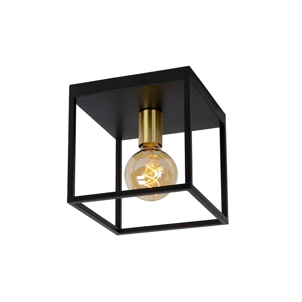 [LUC-00124/01/30] Lucide Plafoniera RUBEN quadrato E27 IP20, oro opaco, ottone, nero dimmerabile