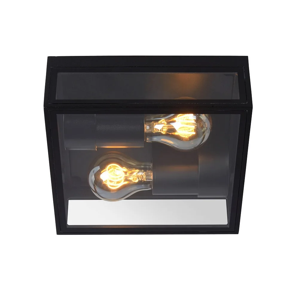 [LUC-15802/02/30] Lucide Plafonnier DUKAN 2 flammes, carré E27 IP65, noir