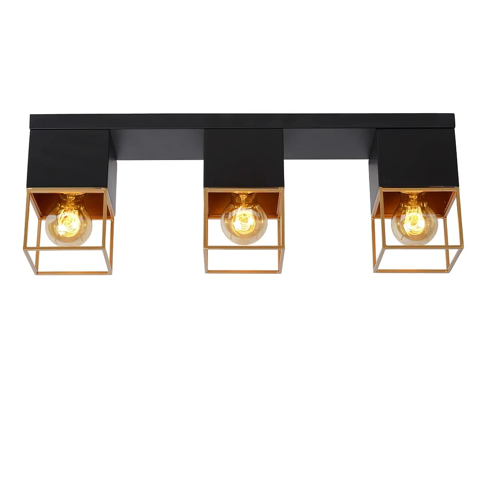 Lucide Plafoniera RIXT 3 fiamme, quadrata E27 IP20, oro opaco, ottone, nero