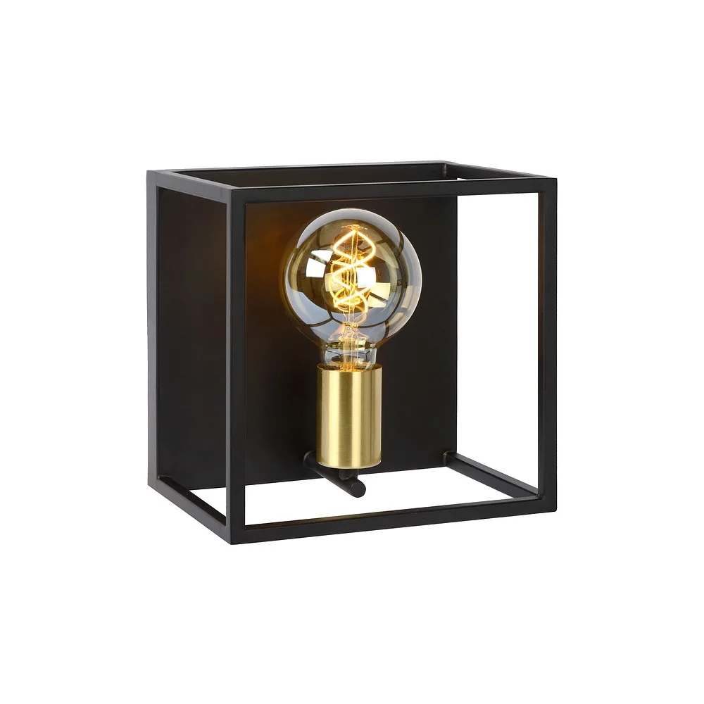 Lucide Applique RUBEN quadrata E27 IP20, oro opaco, ottone, nero dimmerabile