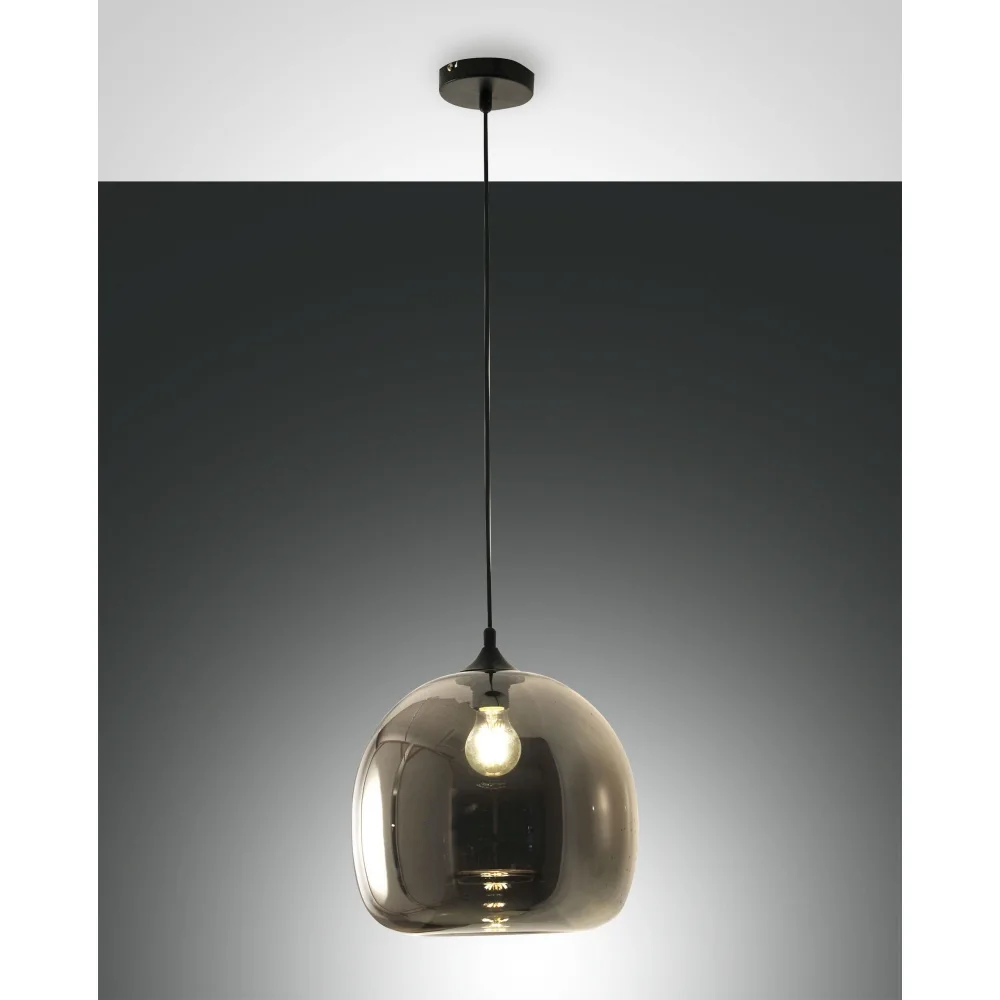 Fabas Luce Pendant luminaire MAIA, E27, 1x 60W, IP20, grey transparent – smoky colour black