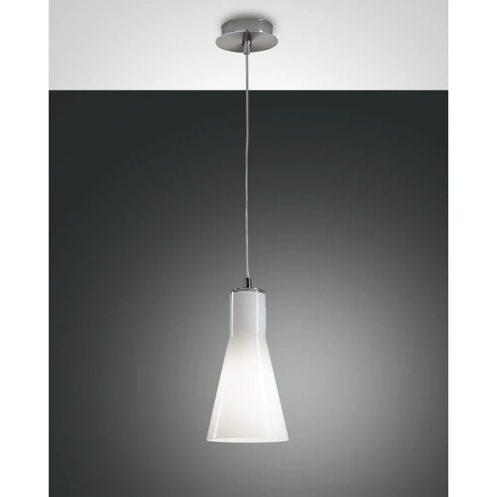[FAB-2753-40-138] Fabas Luce DIANA Suspension, E27, chromé / verre blanc, Ø 14cm