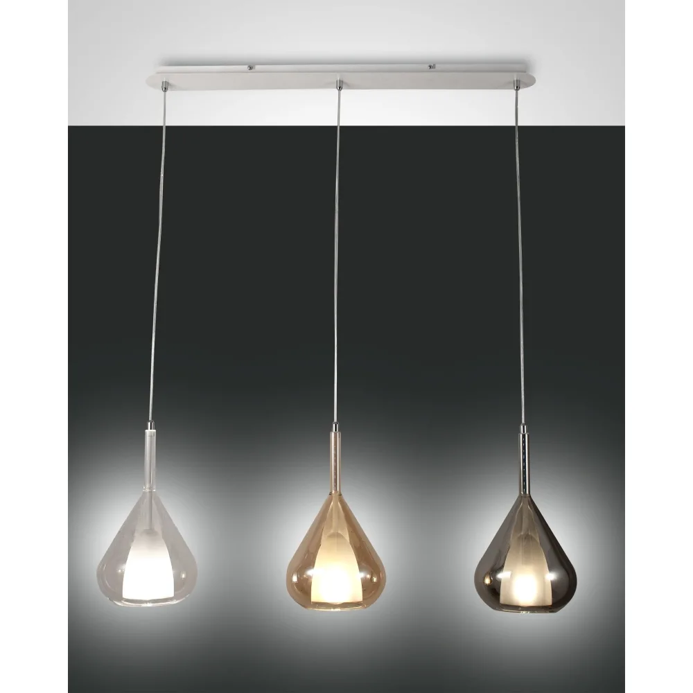 Fabas Luce Lampada a sospensione LILA, E27, 3x 40W, IP20, trasparente, ambra, grigio trasparente, L∕ H: 103∕ 200 cm, Ø∕ H: 20∕ 35 cm