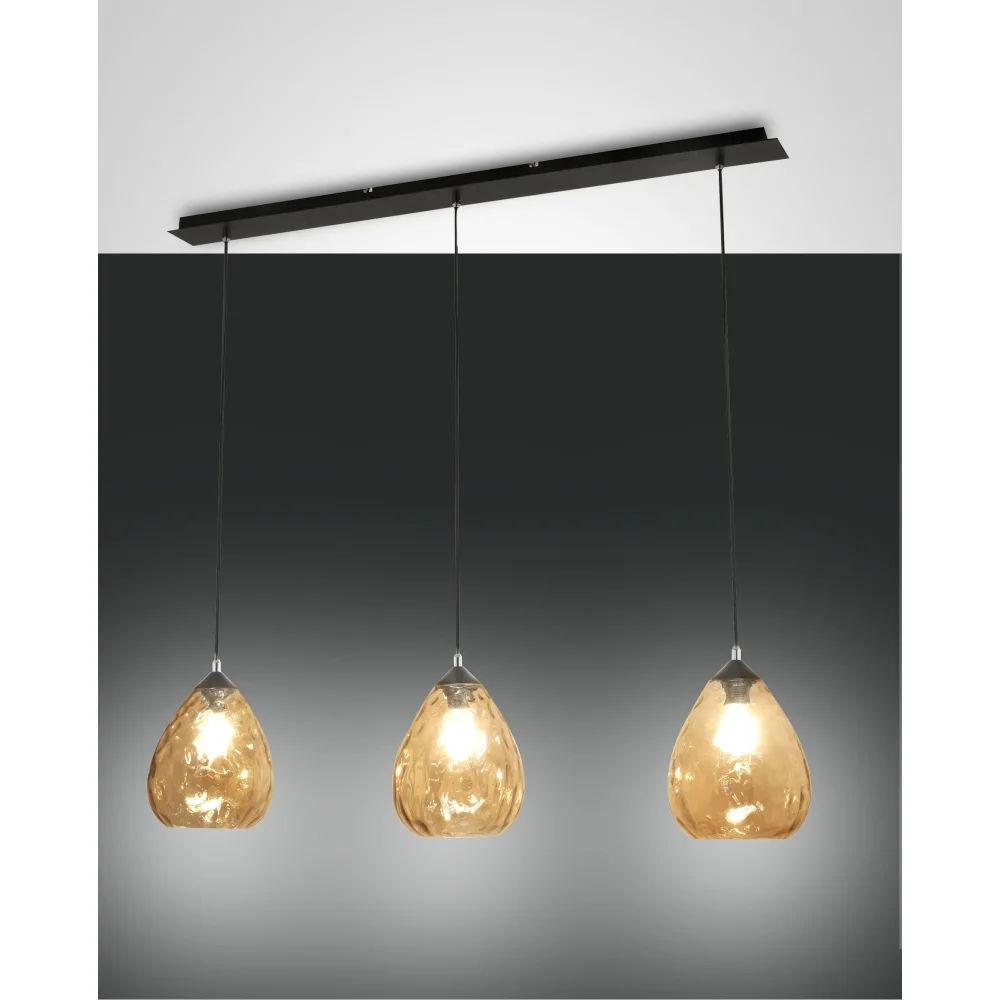 Fabas Luce Lampada a sospensione GISELLA, E27, 3x 60W, IP20, ambra