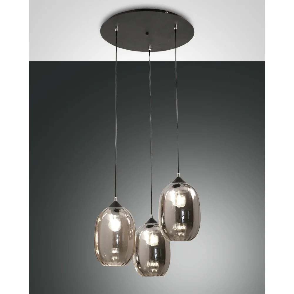 [FAB-3519-47-126] Fabas Luce Pendelleuchte INFINITY, E27, 3x 60W, IP20, grau transparent