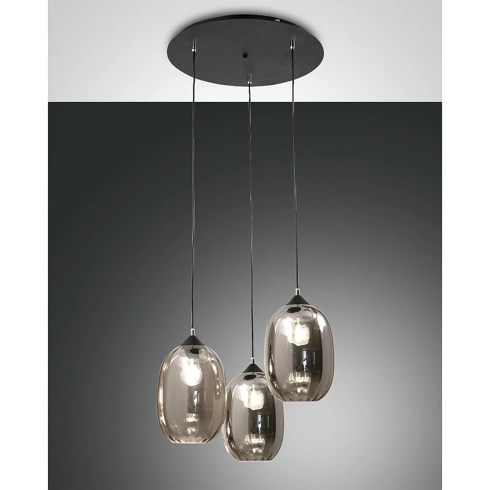 Fabas Luce Lampada a sospensione INFINITY, incl. Smartluce, E27, 3x 60W, IP20, grigio trasparente
