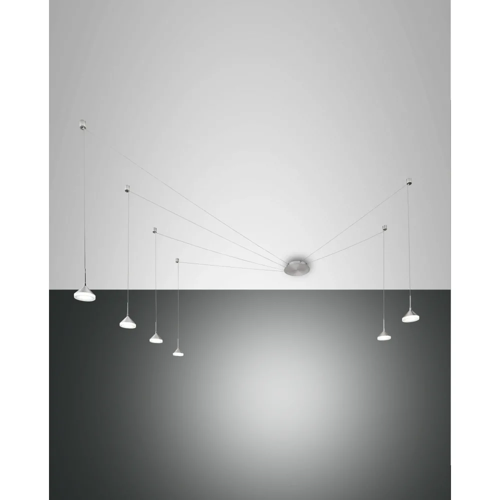 [FAB-3410-46-212] Fabas Luce ISABELLA LED Pendelleuchte 6 Pendel, Nickel satiniert / Chrom / Aluminium