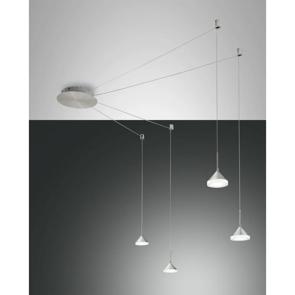 Fabas Luce ISABELLA LED Pendant luminaire 4 pendulums, nickel satin / chrome / aluminum