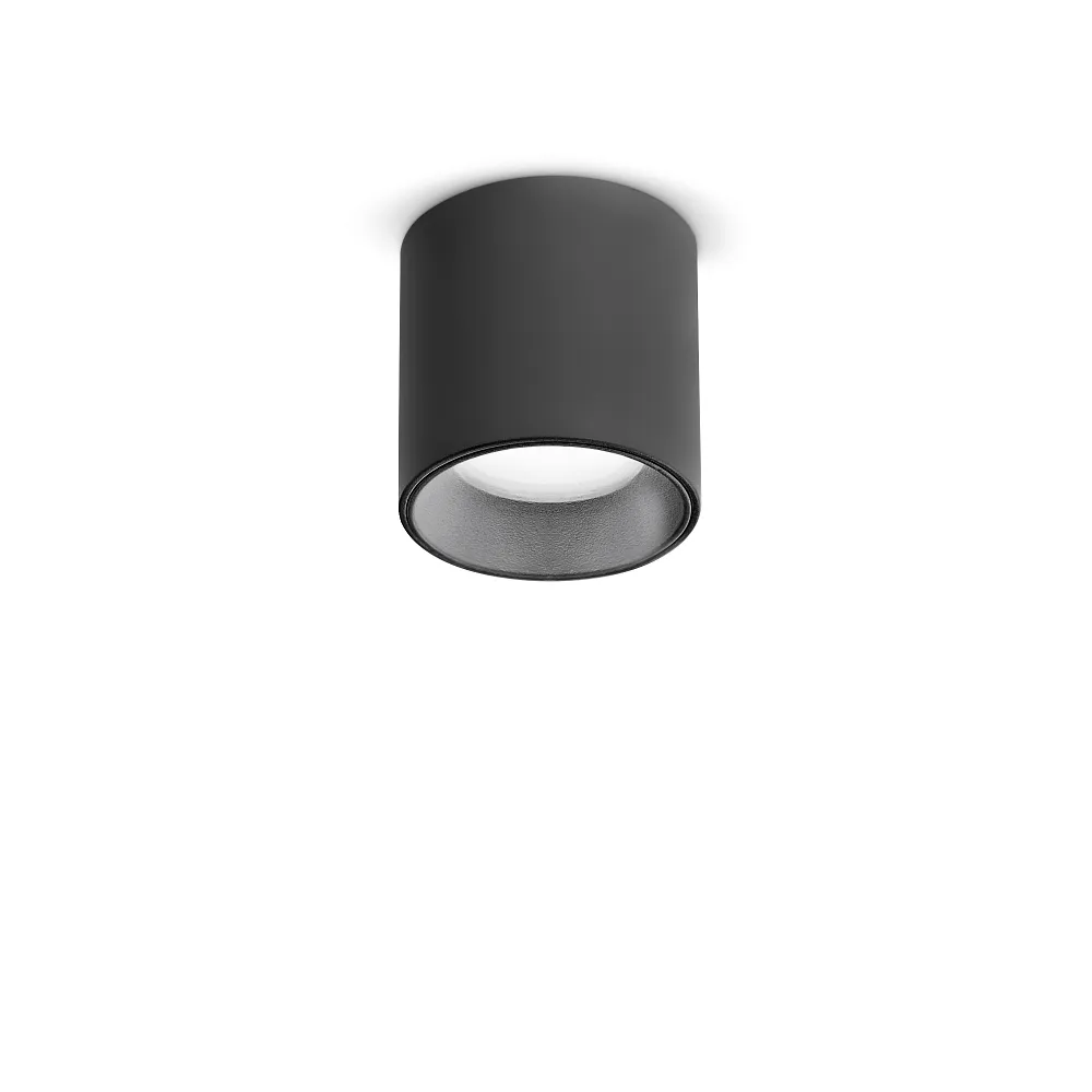 Ideal Lux Downlight en saillie NITRO D04 ROUND rond, rigide, avec optique à lentille, marche/arrêt IP20 – noir mat, 2700 K