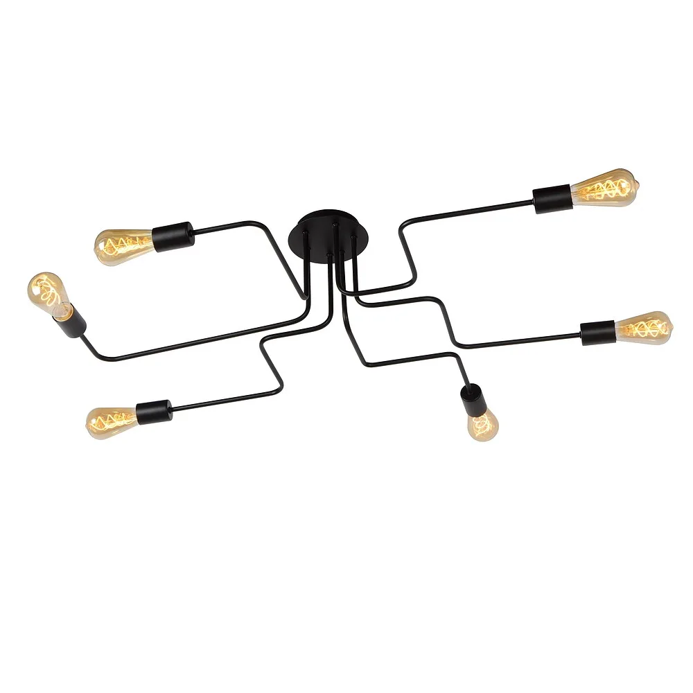 Lucide Deckenleuchte LESTER 6-flammig, quadratisch E27 IP20 – Schwarz