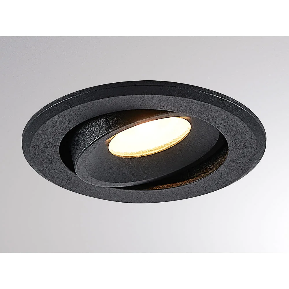 Molto Luce Incasso AGON FLAT ROUND IP20, nero dimmerabile 5W 505lm 3000K 55°, Ø/H: 8/3,4 cm