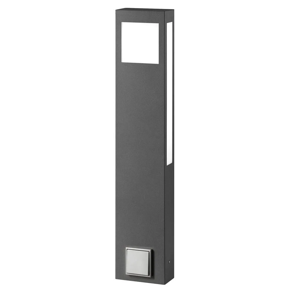 [CMD-66/ST] CMD Lampadaire d'extérieur AQUA PAULO avec prise de courant incluse, angulaire, 80cm, IP44, 2G11, acier inoxydable / verre opale, anthracite