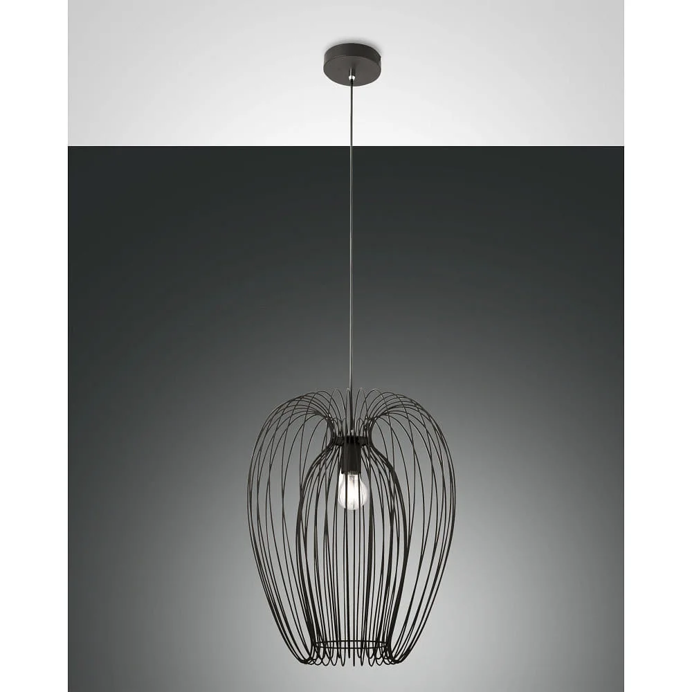 [FAB-3677-45-101] LaMiaLuce Pendelleuchte CAMP 1-flammig E27 IP20, Ø: 40 cm, max. H: 200 cm, min. H: 60 cm, Baldachin-Ø: 13 cm, Drahtkorb-H: 50 cm (Weiß)