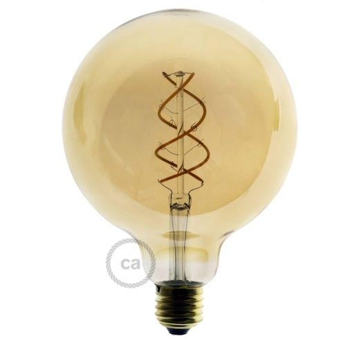 [8055681814578] Lampadina LED Dorata Globo G125 filamento Curvo a Spirale 4W 250Lm