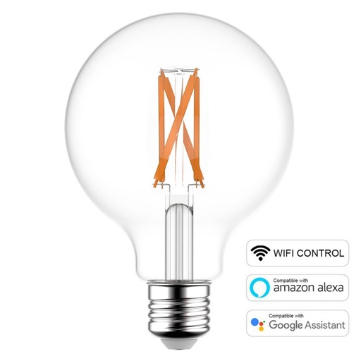 [8055681816527] Lampadina LED SMART WI-FI Globo G125 Trasparente 6,5W 806Lm E27
