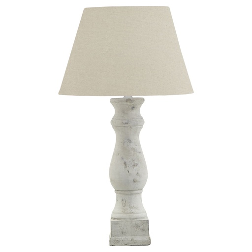 [23023] Lampada da tavolo a candelabro bianco antico Darcy con paralume in lino