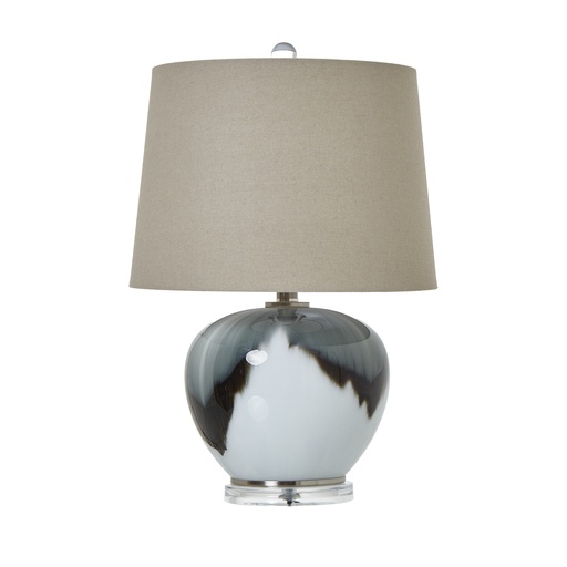 [23734] Lampada da tavolo in vetro grigio con paralume in lino