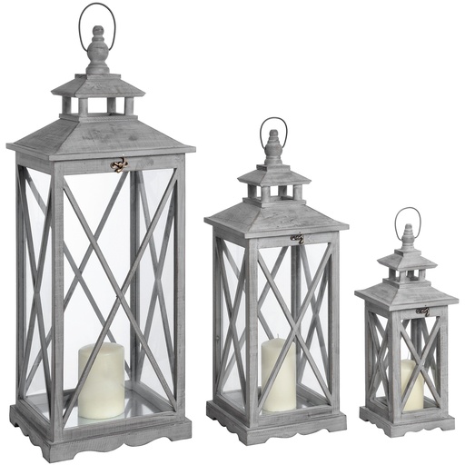 [17459] Set Di Tre Lanterne In Legno Con Sezione Trasversale Tradizionale