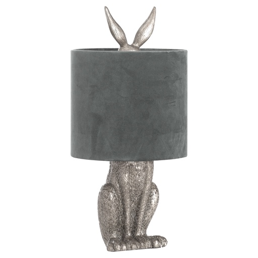 [20697] Lampada da tavolo lepre argento con paralume in velluto grigio
