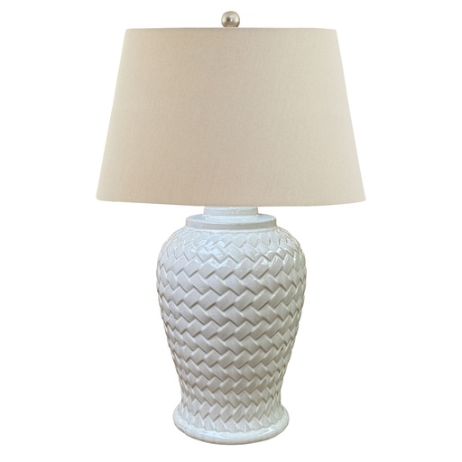 [23058] Woven Ceramic Table Lamp With Linen Shade
